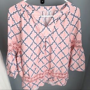 Pink Moroccan Print Peasant Top